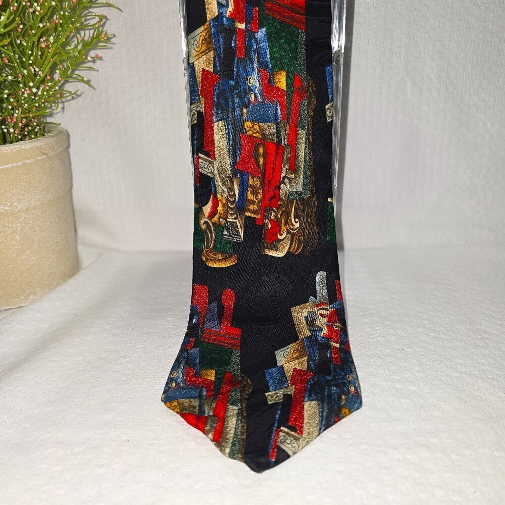 PICASSO COLLECTION BY FINE ARTS FASHIONS "MAN WITH A PIPE" MENS TIE SILK EUC